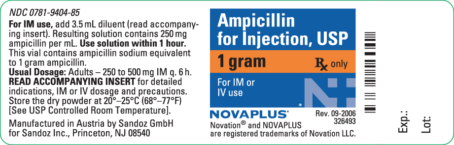 Ampicillin 1 gram Vial Label