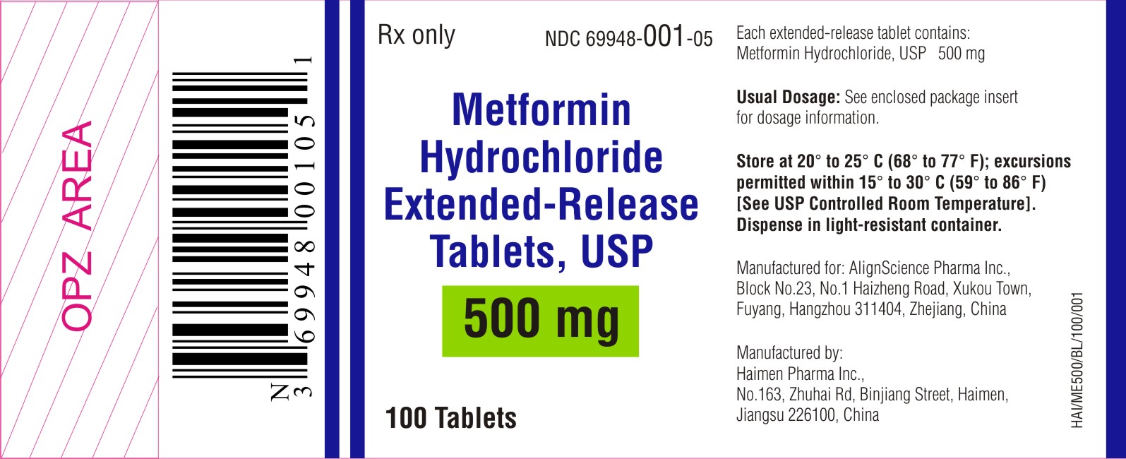 METFORMIN HYDROCHLORIDE EXTENDED-RELEASE TABLETS - 500 mg