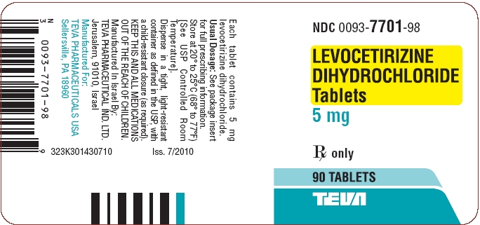 Levocetirizine Dihydrochloride Tablets 5 mg 90s Label