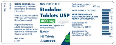 Etodolac 400 mg x 100 Tablets - Label