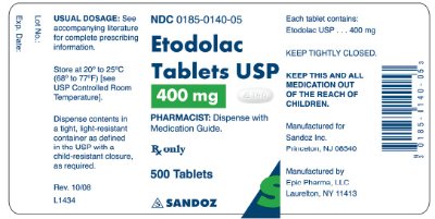 Etodolac 400 mg x 500 Tablets - Label