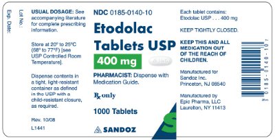 Etodolac 400 mg x 1000 Tablets - Label