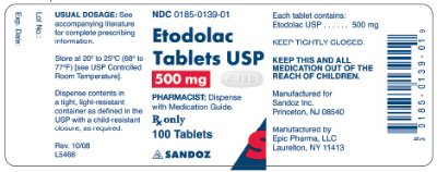 Etodolac 500 mg x 100 Tablets - Label
