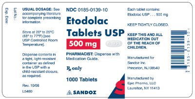 Etodolac 500 mg x 1000 Tablets - Label