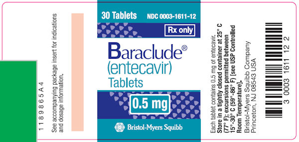 Baraclude 0.5-mg Tablet Bottle Label
