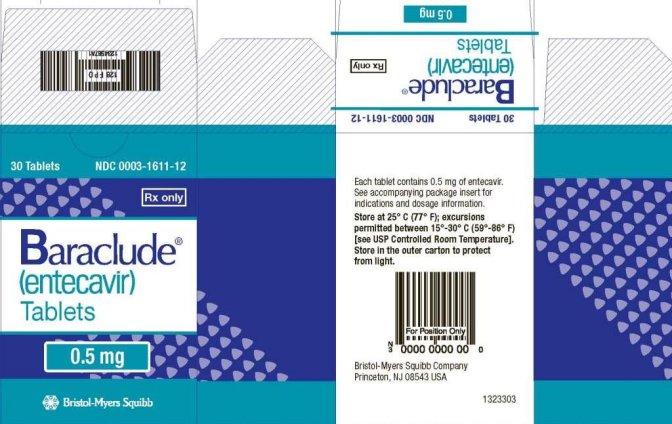 Baraclude 0.5-mg Tablet Bottle Carton