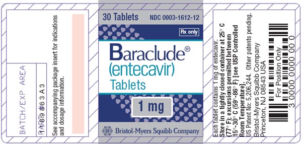 Baraclude 1 mg Tablet Bottle Label