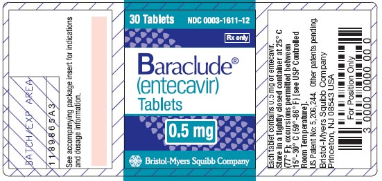 BARACLUDE 0.5-mg Tablet Bottle Label