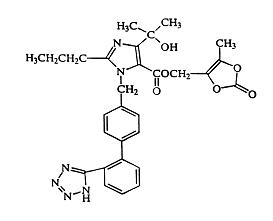 The structural formula for Olmesartan medoxomil is a white to light yellowish-white powder or crystalline powder with a molecular weight of 558.59.  It is practically insoluble in water and sparingly soluble in methanol.  Benicar is available for oral use as film-coated tablets containing 5 mg, 20 mg, or 40 mg of olmesartan medoxomil and the following inactive ingredients: hydroxypropyl cellulose, hypromellose, lactose monohydrate, low-substituted hydroxypropyl cellulose, magnesium stearate, microcrystalline cellulose, talc, titanium dioxide, and (5 mg only) yellow iron oxide. 