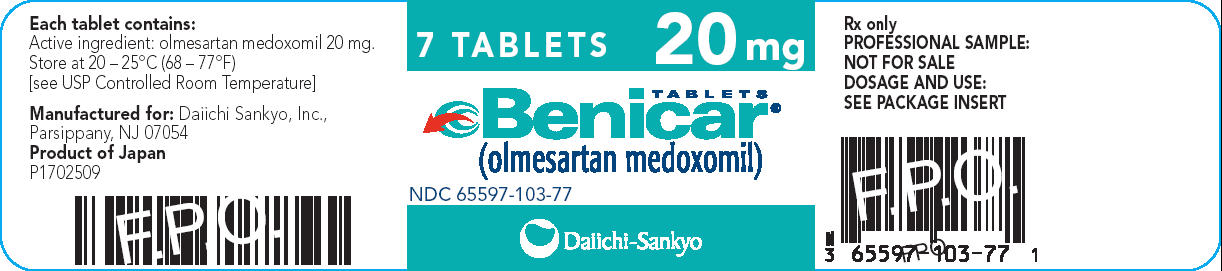 Benicar Tablets - Package Label - 20 mg 7 ct Bottle Label