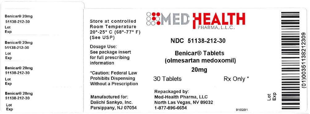 Benicar Tablets - Package Label - 20 mg 7 ct Bottle Label