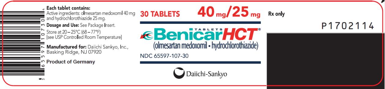 Package Label - Principal Display Panel - 30-Tablet Bottle - 40 mg / 25 mg Benicar HCT Tablet
