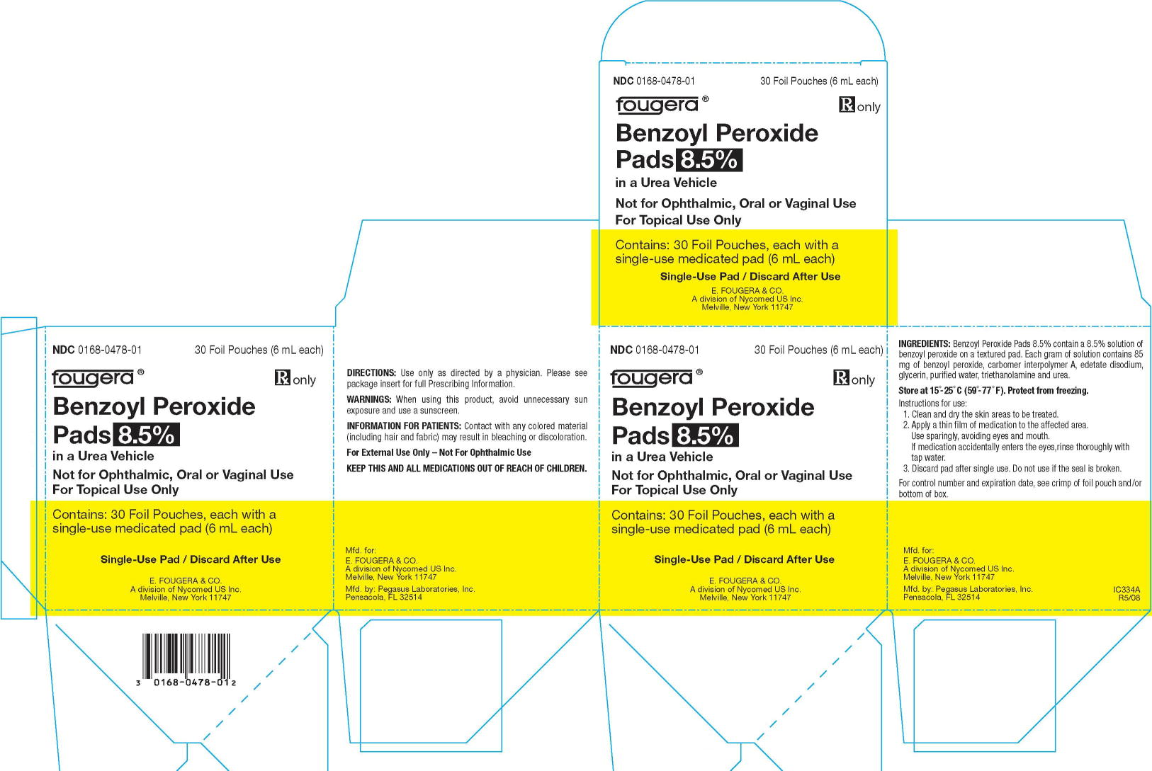  BENZOYL PEROXIDE PADS 8.5% - CARTON OF 30 FOIL POUCHES (6 mL each)
