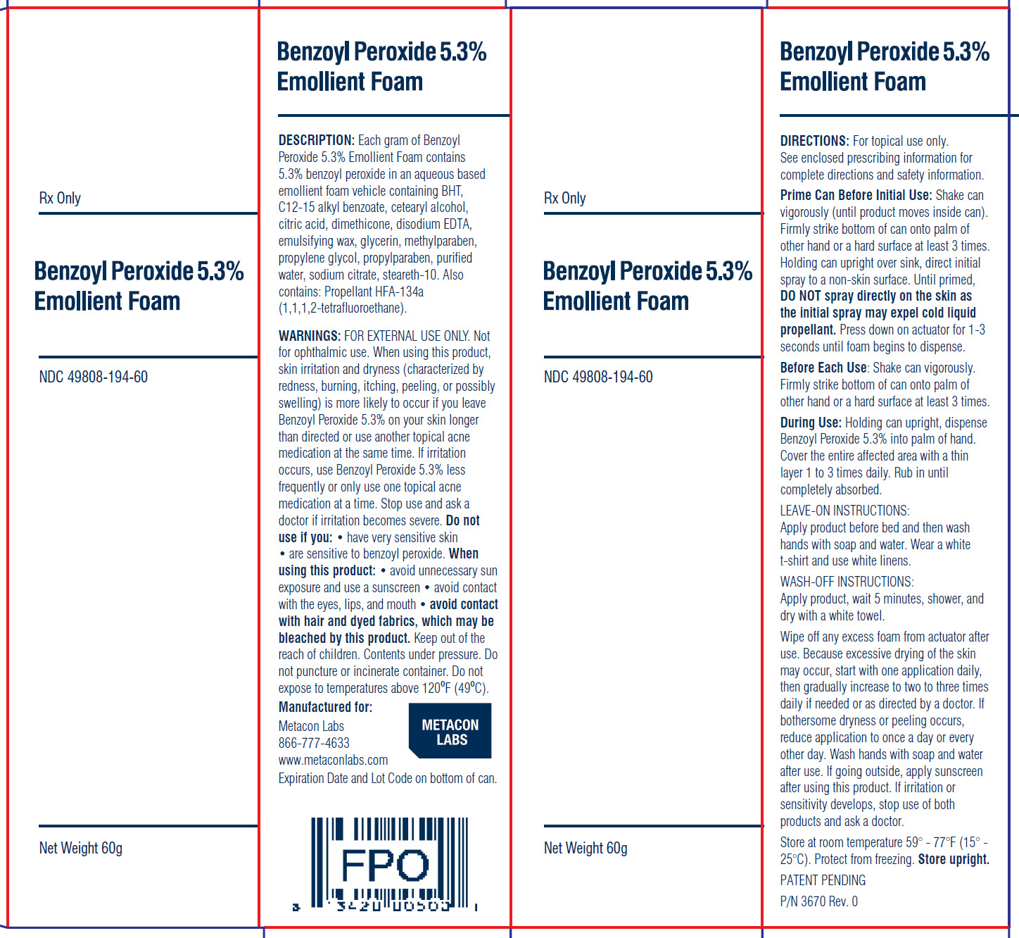 Benzoyl Peroxide Emollient Foam 60g Carton Label