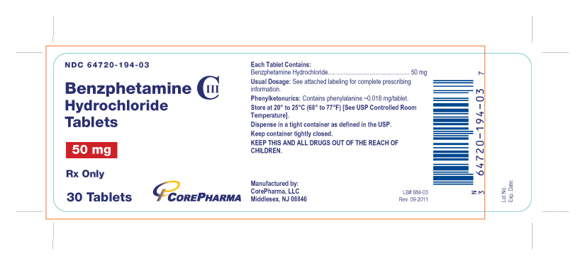 Benzphetamine HCl Tablets, 50 mg 30s