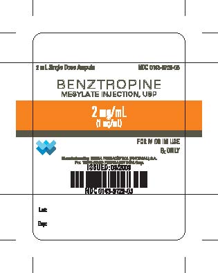 2 mL Songle Dose Ampule NDC 0143-9729-01 BENZTROPINE MESYLATE INJECTION, USP 2 mg/2 mL (1 mg/mL) FOR IV OR IM USE Rx ONLY