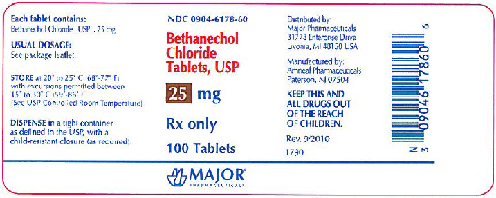 NDC 0904-6178-60 Bethanechol Chloride Tablets, USP 25 mg Rx only 100 Tablets