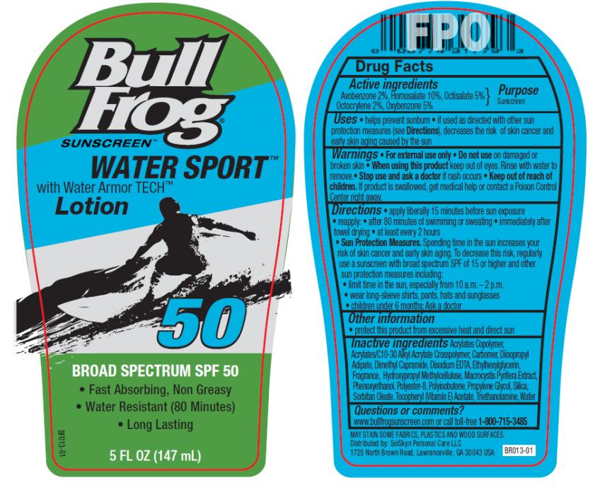 PRINCIPAL DISPLAY PANEL
BULL
FROG
SUNSCREEN
WATER SPORT
with Water Armor TECH
Lotion
50
BROAD SPECTRUM SPF 50
5 FL OZ (147 mL)
