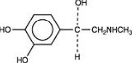 The structural formula of epinephrine.