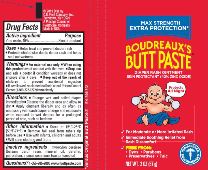 PRINCIPAL DISPLAY PANEL
MAX STRENGTH
EXTRA PROTECTION*
BOUDREAUX’S
BUTT PASTE
NET WT. 2 OZ (57 g)
