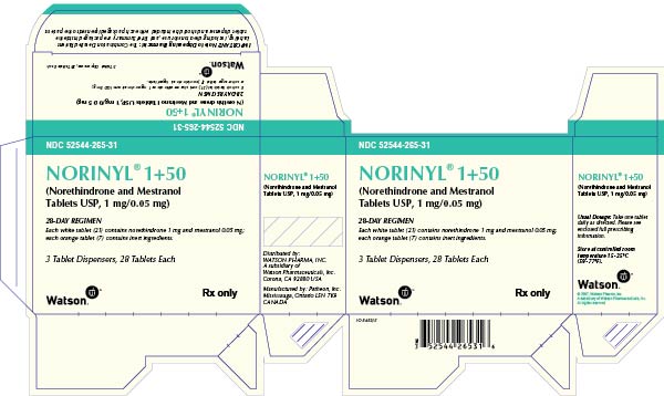 NORINYL® 1+50 (Norethindrone and Mestranol Tablets USP, 1mg/0.05 mg NDC 52544-265-31 Carton x 3 - 28 Tablet Dispensers