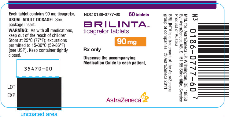 Brilinta 90mg - 60 tablet count bottle label