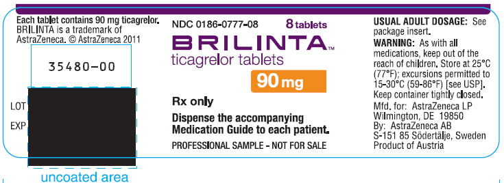 Brilinta 90mg - 8 tablet count professional sample label
