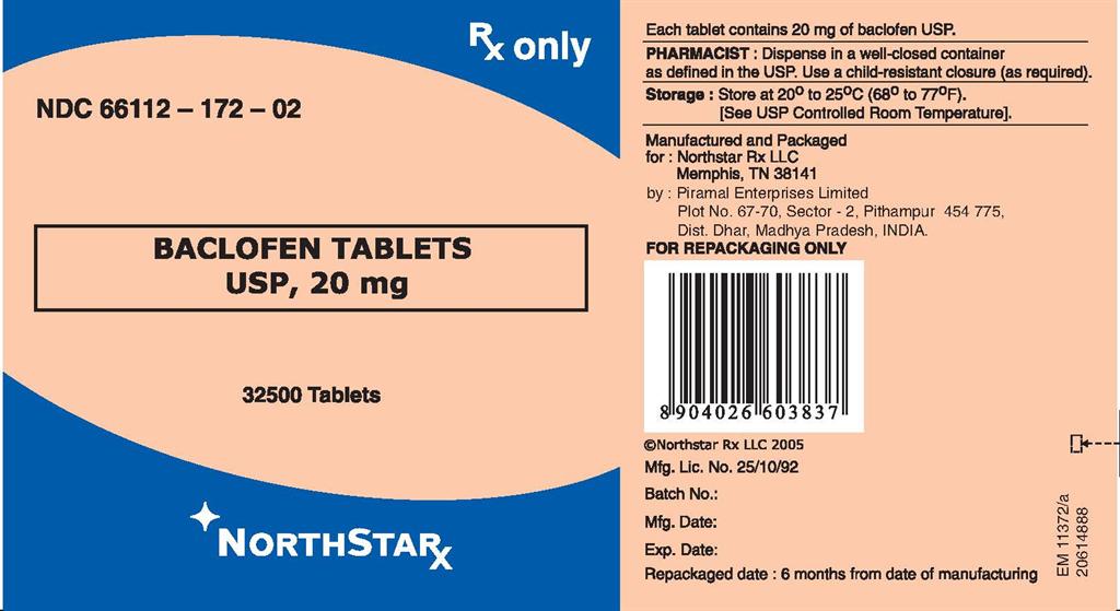 Principal Display Panel -Baclofen Tablets USP 20 mg - 32500 pack