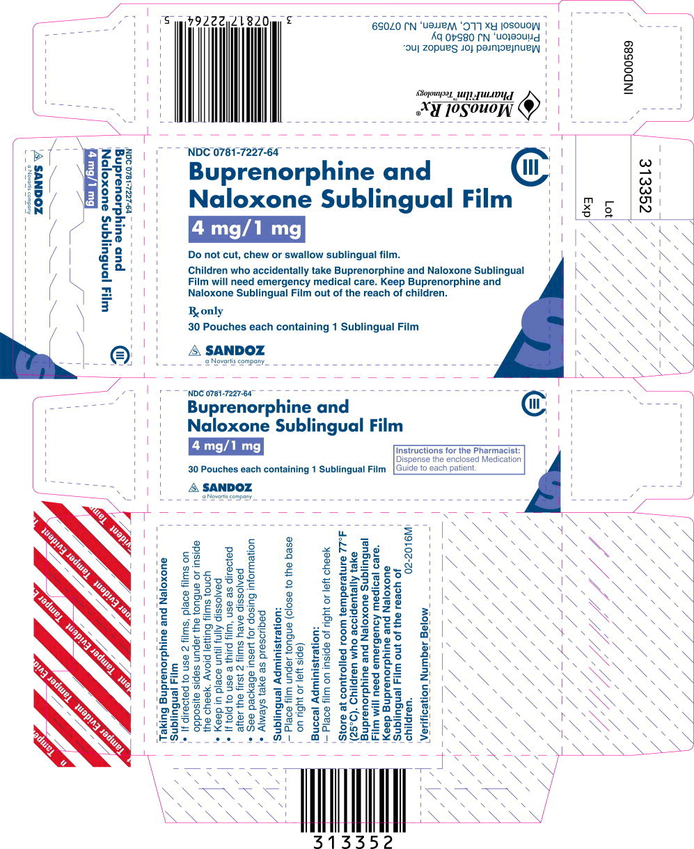 Principal Display Panel - Buprenorphine and Naloxone Sublingual Film 4 mg/1 mg Carton Label

