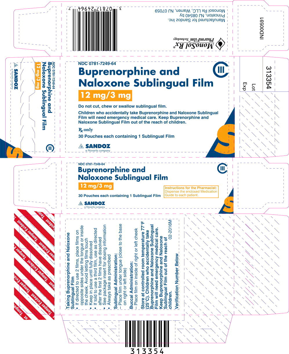 Principal Display Panel - Buprenorphine and Naloxone Sublingual Film 12 mg/3 mg Carton Label
