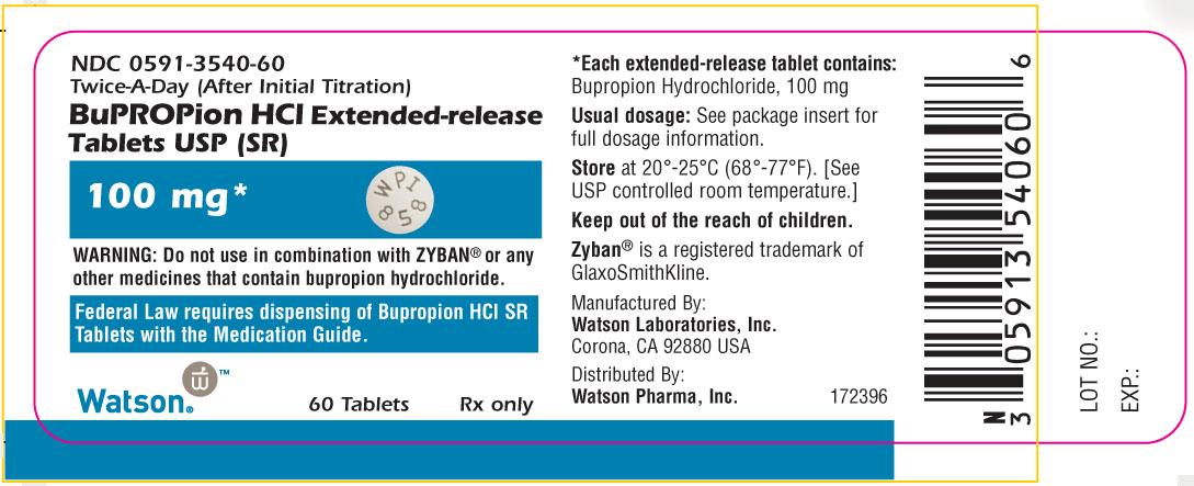 0591-3540-60
Twice-A-Day (After Initial Titration)
BuPROPion HCl Extended-release
Tablets USP (SR)
100 mg
