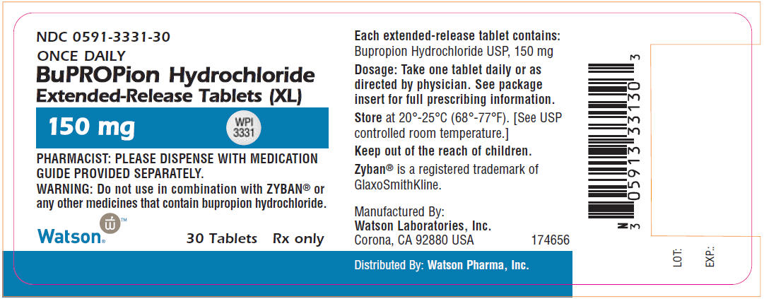 NDC 0591-3331-30
BuPROPion Hydrochloride
Extended-Release Tablets (XL)
150 mg
30 Tablets 
Rx Only