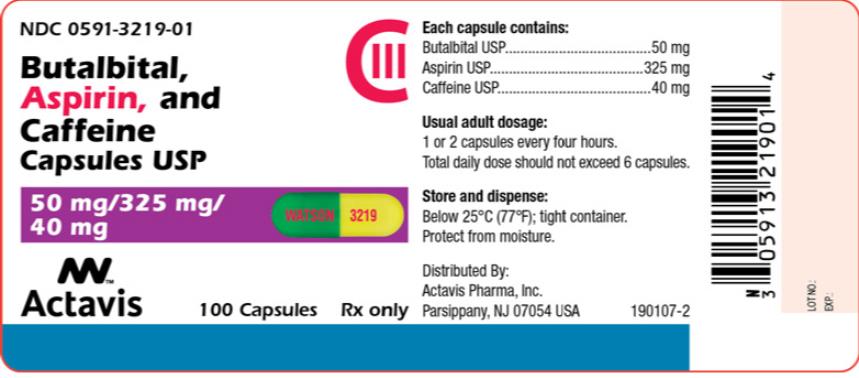 PRINCIPAL DISPLAY PANEL
NDC 0591-3219-01
Butalbital, 
Aspirin, and 
Caffeine 
Capsules, USP
50 mg/325 mg/
40 mg
100 Capsules
Rx Only
