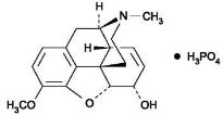 The following structural formula for Codeine phosphate (7,8-Didehydro-4,5α-epoxy-3-methoxy-17-methylmorphinan-6α-ol phosphate (1:1) (salt) hemihydrate) is an opioid agonist. 