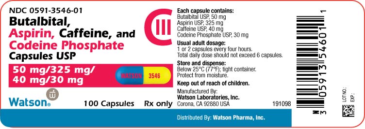 Butalbital, Aspirin, Caffeine, and Codeine Phosphate Capsules USP x 100 Capsules