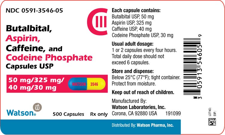 Butalbital, Aspirin, Caffeine, and Codeine Phosphate Capsules USP x 500 Capsules
