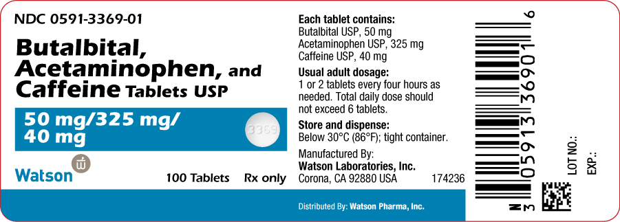 Butalbital, Acetaminophen, and Caffeine Tablets USP Bottle with 100 Tablets NDC 0591-3369-01