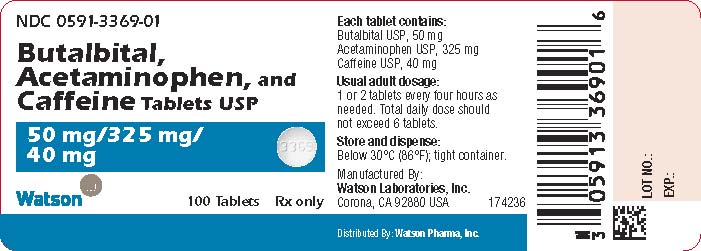 Butalbital, Acetaminophen, and Caffeine Tablets USP Bottle with 100 Tablets NDC 0591-3369-01