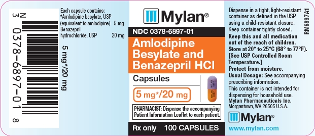 Amlodipine Besylate and Benazepril HCl Capsules 5 mg/20 mg Bottles