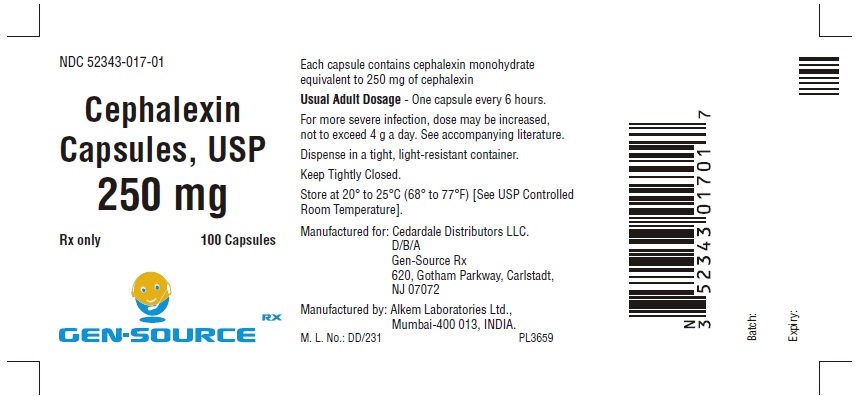Cephalexin Capsules, USP 250 mg-Container Label