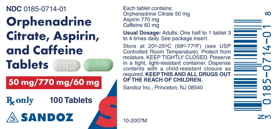 Orphenadrine Citrate, Aspirin, and Caffeine 50 mg/770 mg/60 mg Label