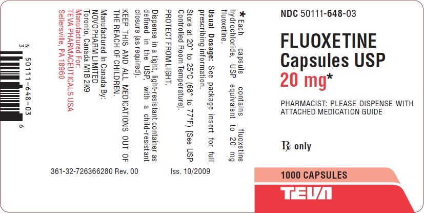 Fluoxetine Capsules USP 20 mg 1000s Label