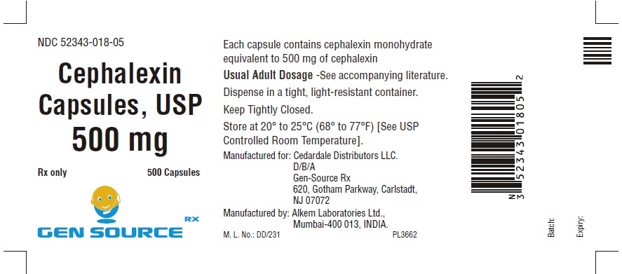 Cephalexin Capsules, USP 500 mg-Container Label
