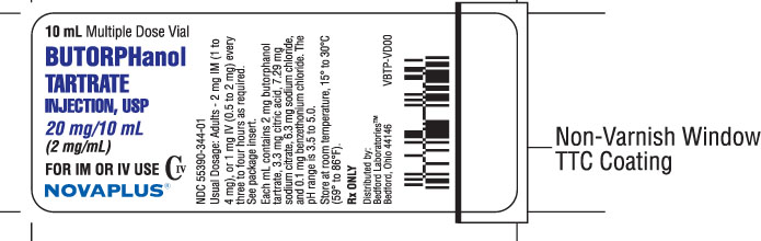 Vial label for Butorphanol Tartrate Injection USP 20 mg per 10 mL