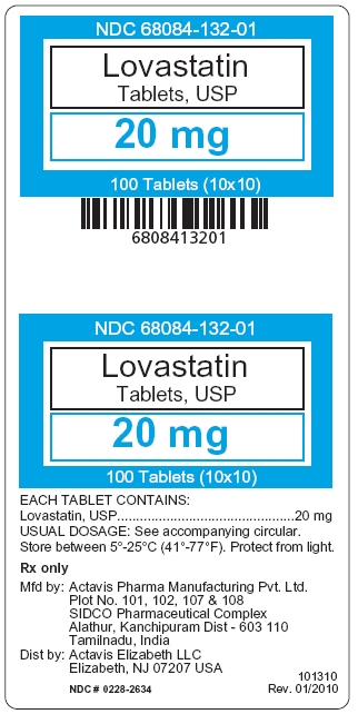 Lovastatin Tablets, USP - 20 mg label