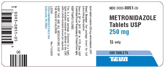 Metronidazole Tablets 250 mg 500s Label