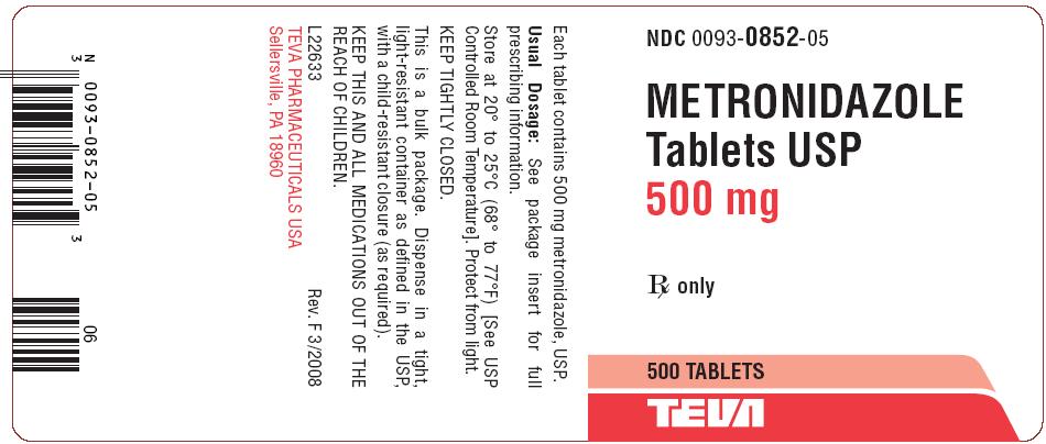 Metronidazole Tablets 500 mg 500s Label