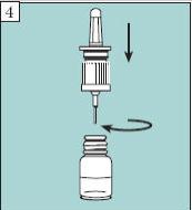 4. Holding the bottle upright, insert the nasal spray pump unit into the bottle. Then turn the pump clockwise, and tighten it until it is securely fastened to the bottle.