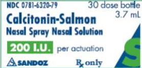 PRINCIPAL DISPLAY PANEL Package Label – 3.7 mL  Rx Only NDA 0781-6320-79 Calcitonin-Salmon  Nasal Spray Nasal Solution 30 dose bottle 200 I. U. per actuation For Intranasal Use Only 