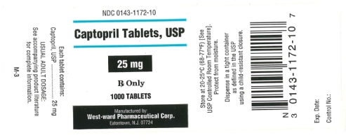 NDC 0143-1172-10 Captopril Tablets, USP 25 mg